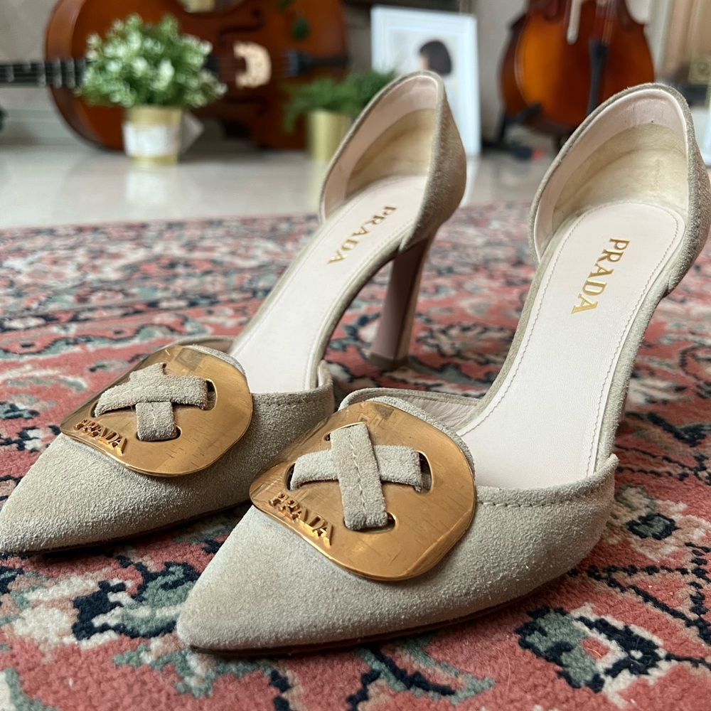 PRADA buckle pointed toe heels
